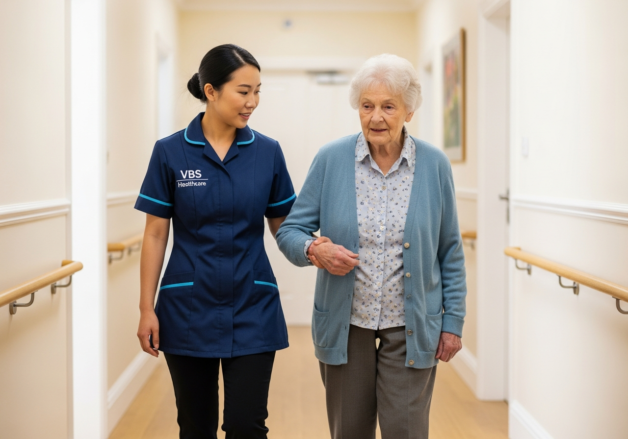 VBS Healthcare carer helping a person recovering from surgery at home in Oxfordshire