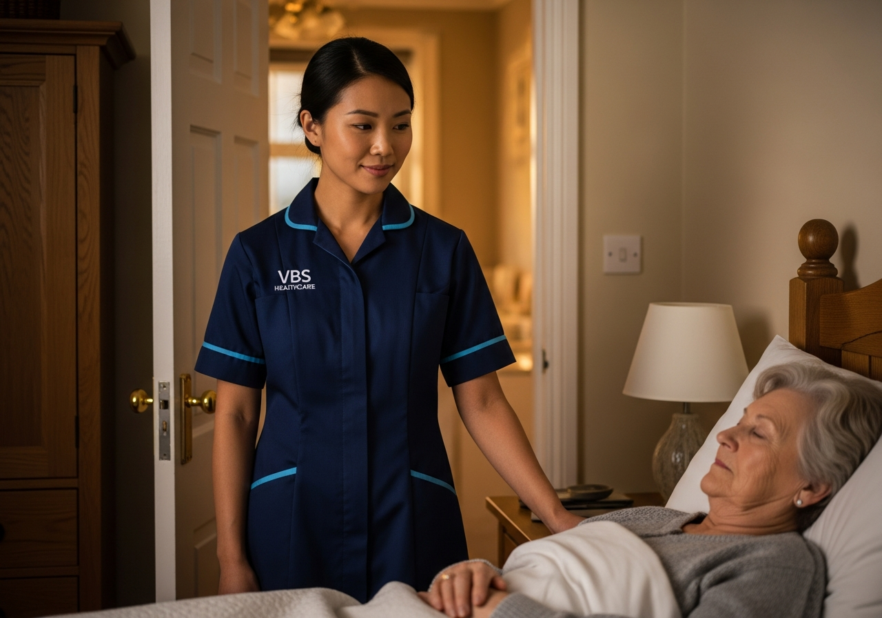 VBS Healthcare overnight carer supporting a client in an Oxfordshire home at night